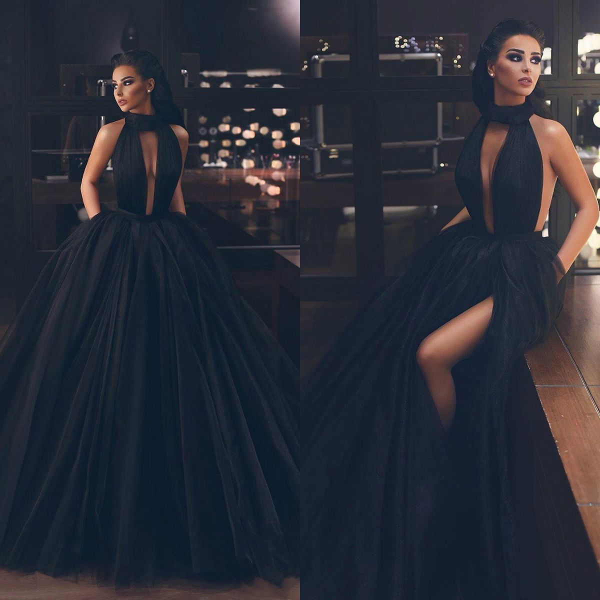 black gown with side split