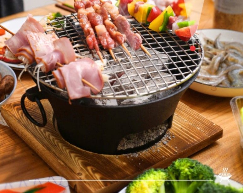 Portable Cast Iron Charcoal Barbecue Grills Table Top BBQ Hot Pot Stove