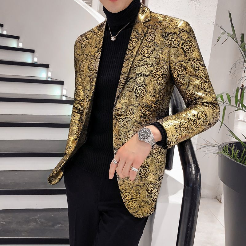 Blazer de oro para los para hombre Slim Fit de la impresión