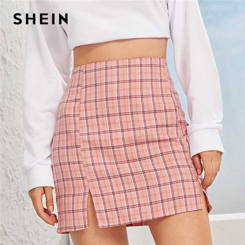 Faldas SheIn SheIn Lado de Tela Bodycon Mini Falda Fondos 2021 Otoño Streetwear Casual Una línea Basic Damas