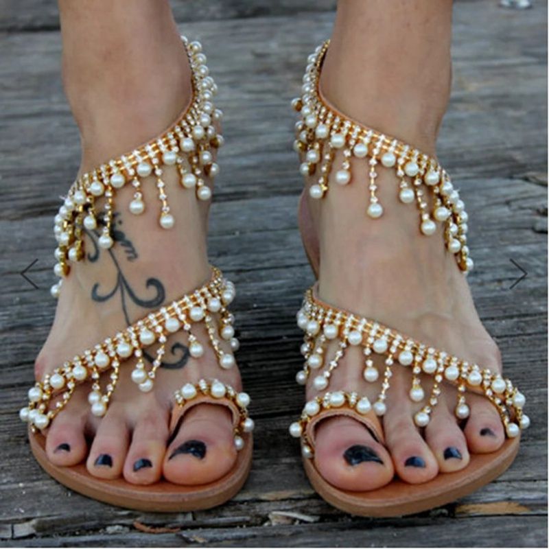 boho pearl sandals