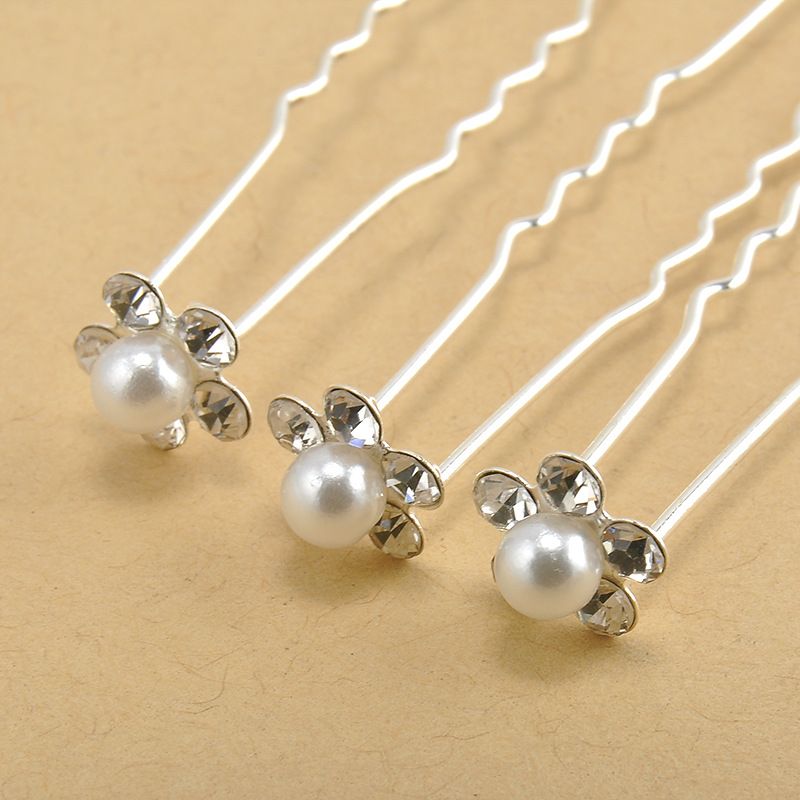 Women Hairpin Retro Pearl Flower With Diamond Hair Sticks Clips