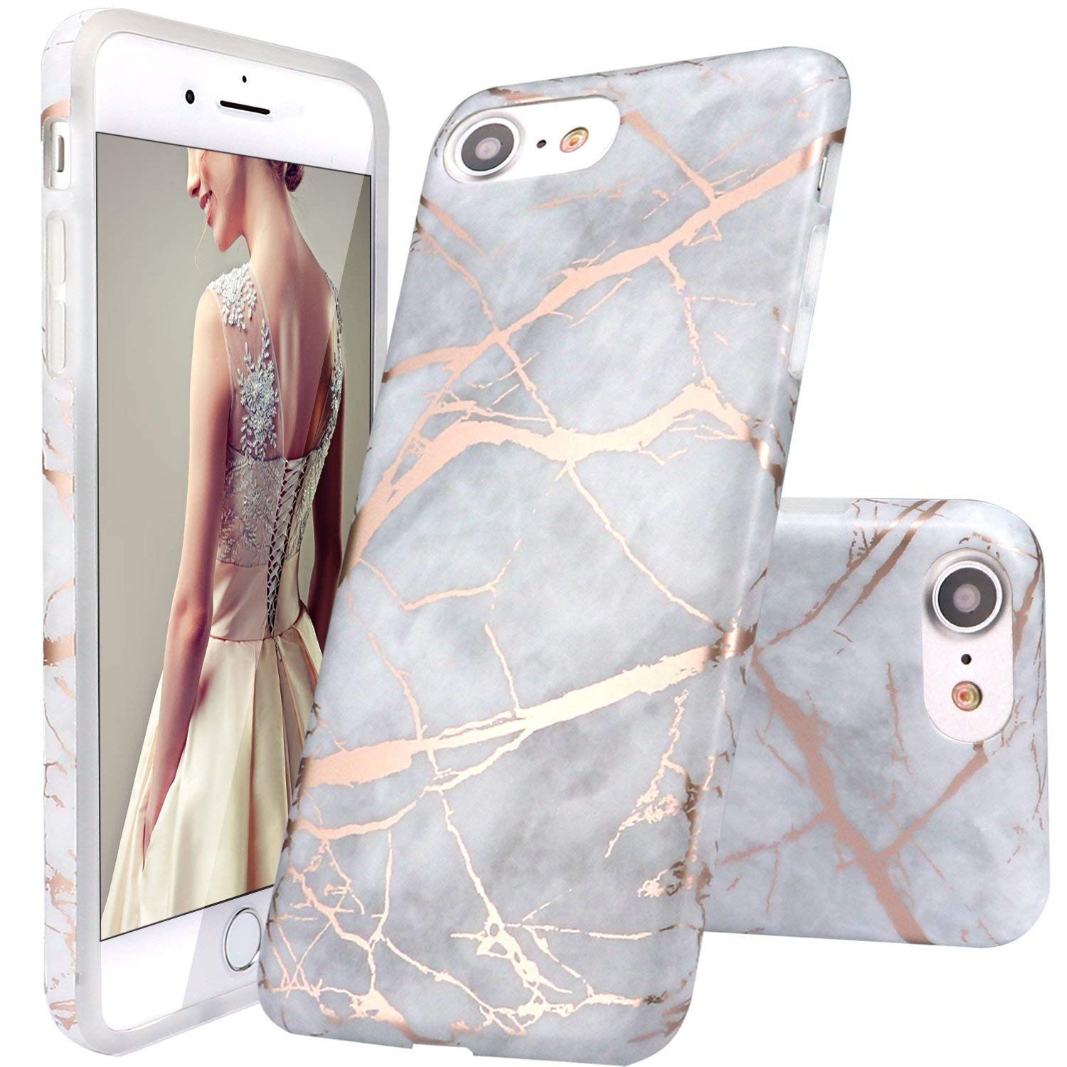 Iphone 7 Hoesje Iphone 8 Hoesje Grijs Glanzend Rose Gold Marble Design Clear Bumper Tpu Zachte Iphone 7 Hoesje Iphone 8 Hoesje Grijs Glanzend Rose Gold Marble Design Clear Bumper Tpu Zachte