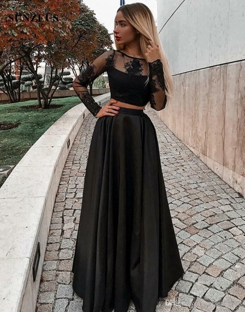 Acquistare Prom Dresses Neri Due Pezzi Con Maniche Lunghe Appliques  Bassiera Partito Ragazze Abiti Lunghi In Raso Di Graduazione Africani Dei  Vestiti Da Sera Economico | Consegna Veloce E Qualità | DHgate Italy