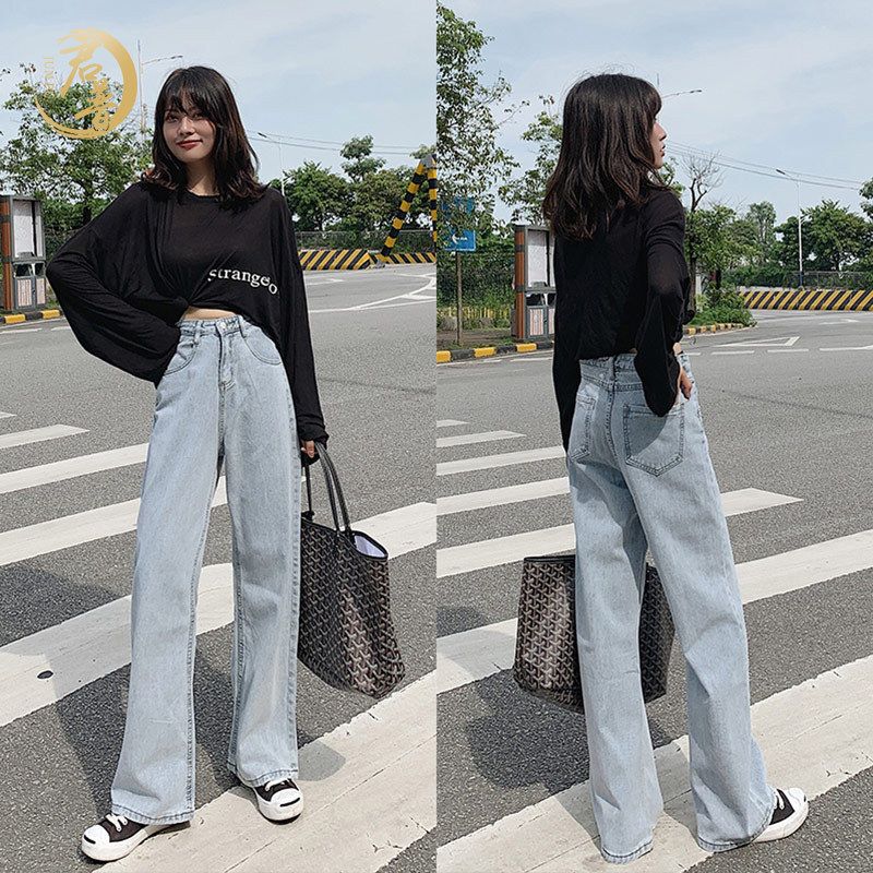 Compre Jeans Mujeres Mujeres Hight Cintura Retún Denim Sin Pantalones  Estiros Largos Pantalones Azul Azul Largo Para Mop A 24,17 € Del Qutecloth  | Es.Dhgate.Com