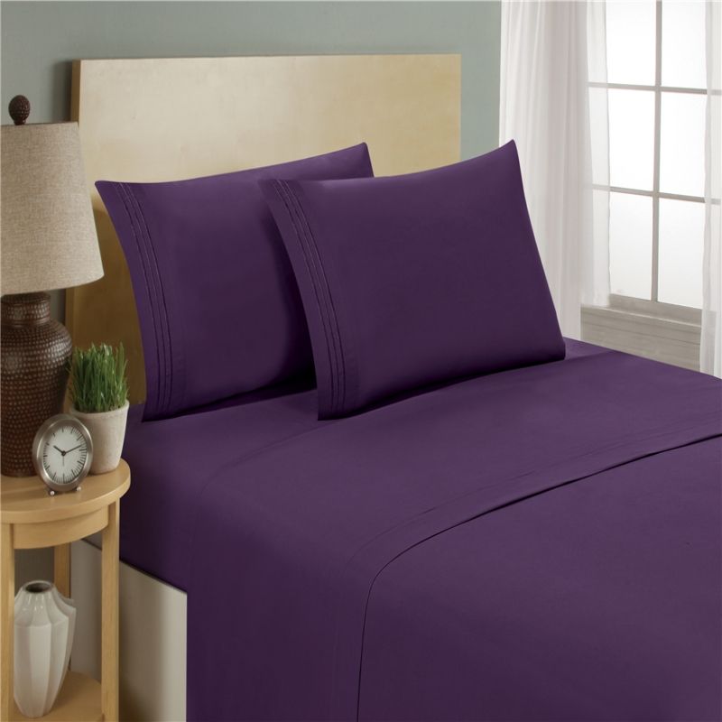 Solid Color Bedding Sets Fitted Sheet Flat Sheet Pillowcase 3