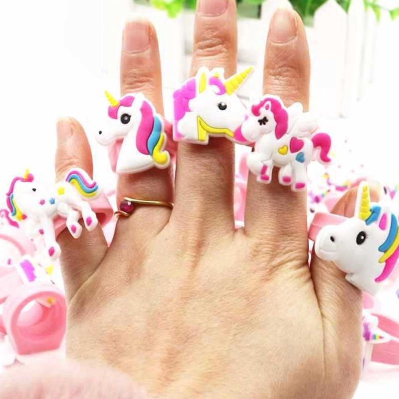 10Pcs Kids Silicone Unicorn Girls Party Rings Birthday Rubber Toy Kid Finger 10Pcs Kids Silicone Unicorn Girls Party Rings Birthday Rubber Toy Kid Finger