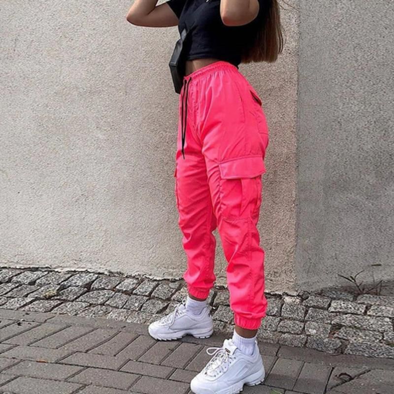 Dames Neon Pink Pockets Mode Harem Broek Hoge Taille Losse Broek Mode Vrouwelijke Plus Size Van € | DHgate