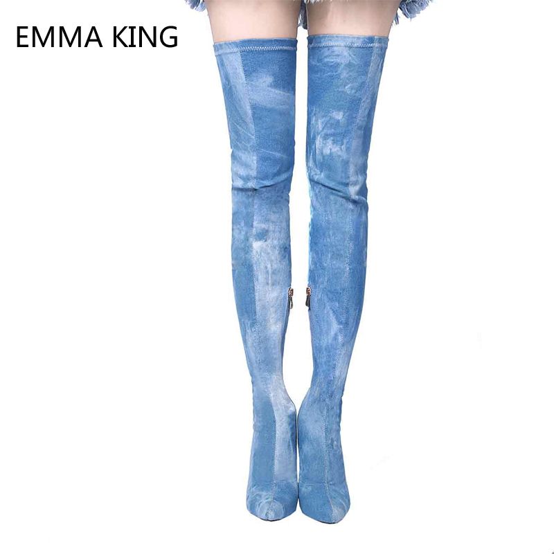blue thigh high cowboy boots
