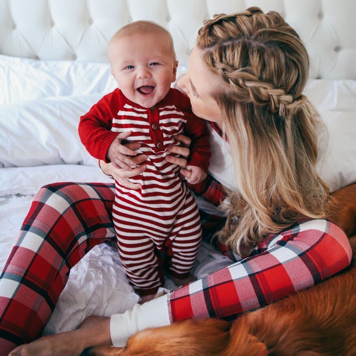 newborn baby and mom matching outfits