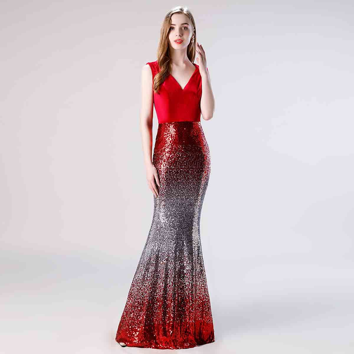 burgundy ombre sequin dress