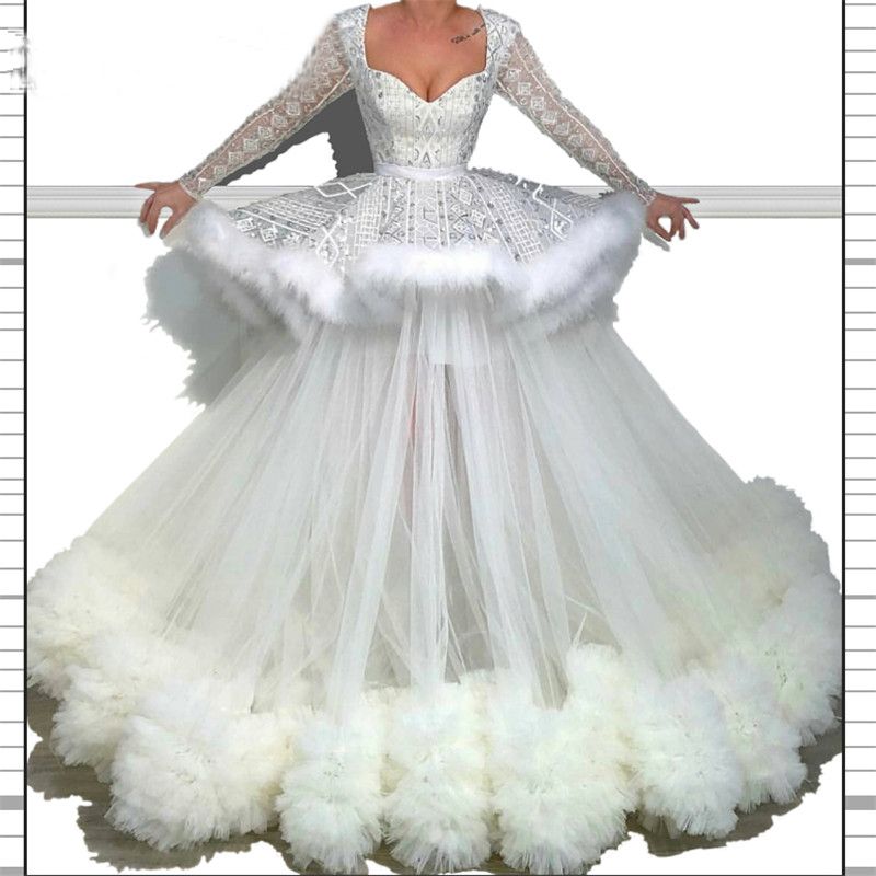 white feather ball gown