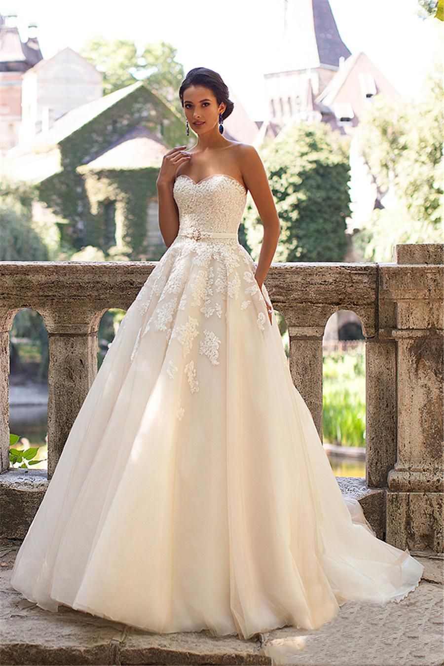 strapless champagne wedding dress