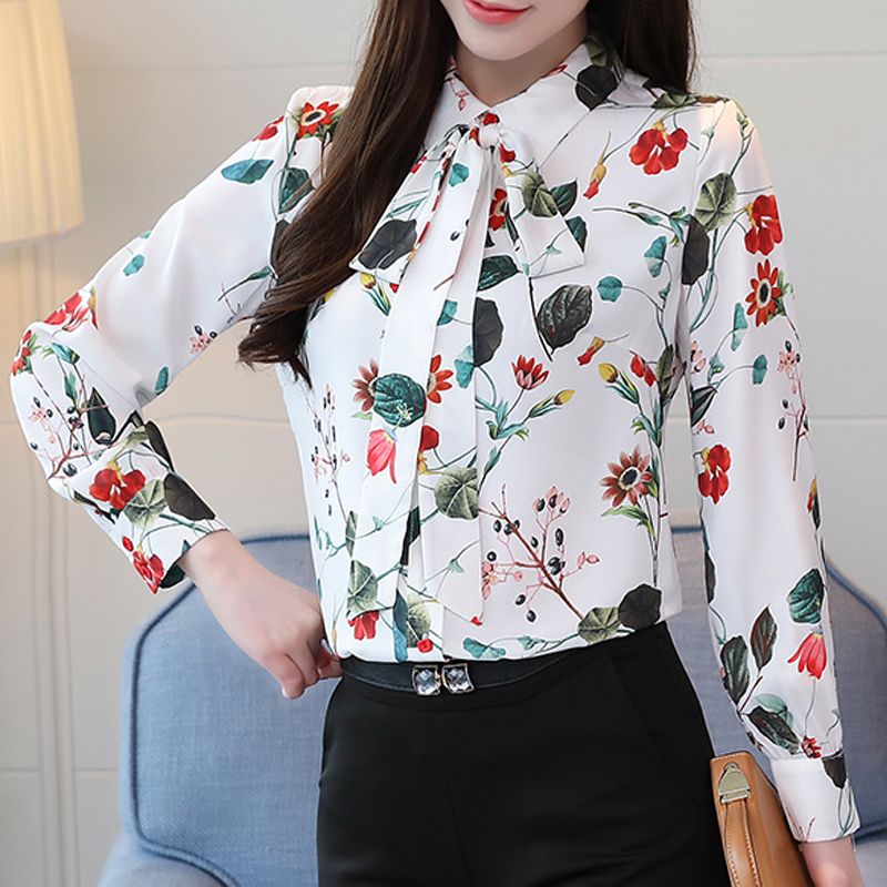 Aburrido transfusión perecer Blusas De Mujer Camisas 2019 Primavera Moda Coreana Blusa De Gasa Pajarita  Mujer De Manga Larga Estampado De Flores Oficina Señoras Tops 690G De 24,7  € | DHgate