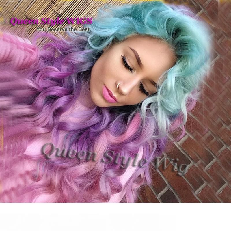 Sexy Unicorn Colorful Mermaid Style Wig Synthetic Pastel Ice Blue