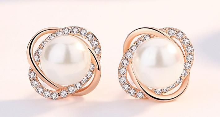 rose gold pearl earrings