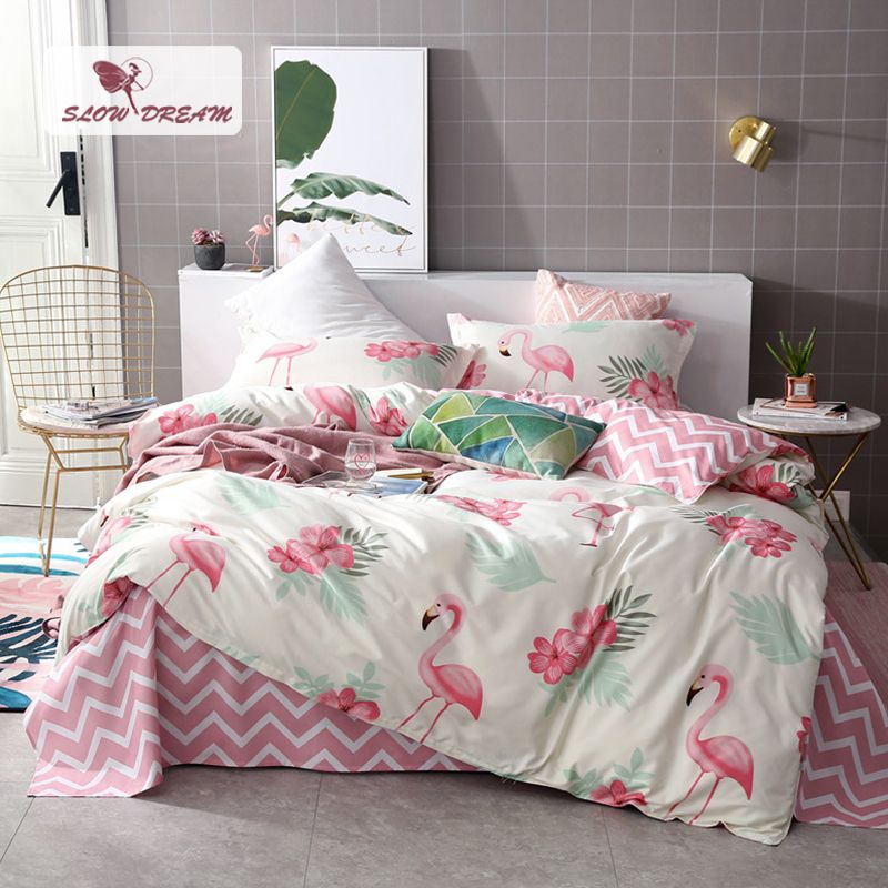 Pink Flamingos Bedding Set 3d Double Bed Sheet Comforter Duvet