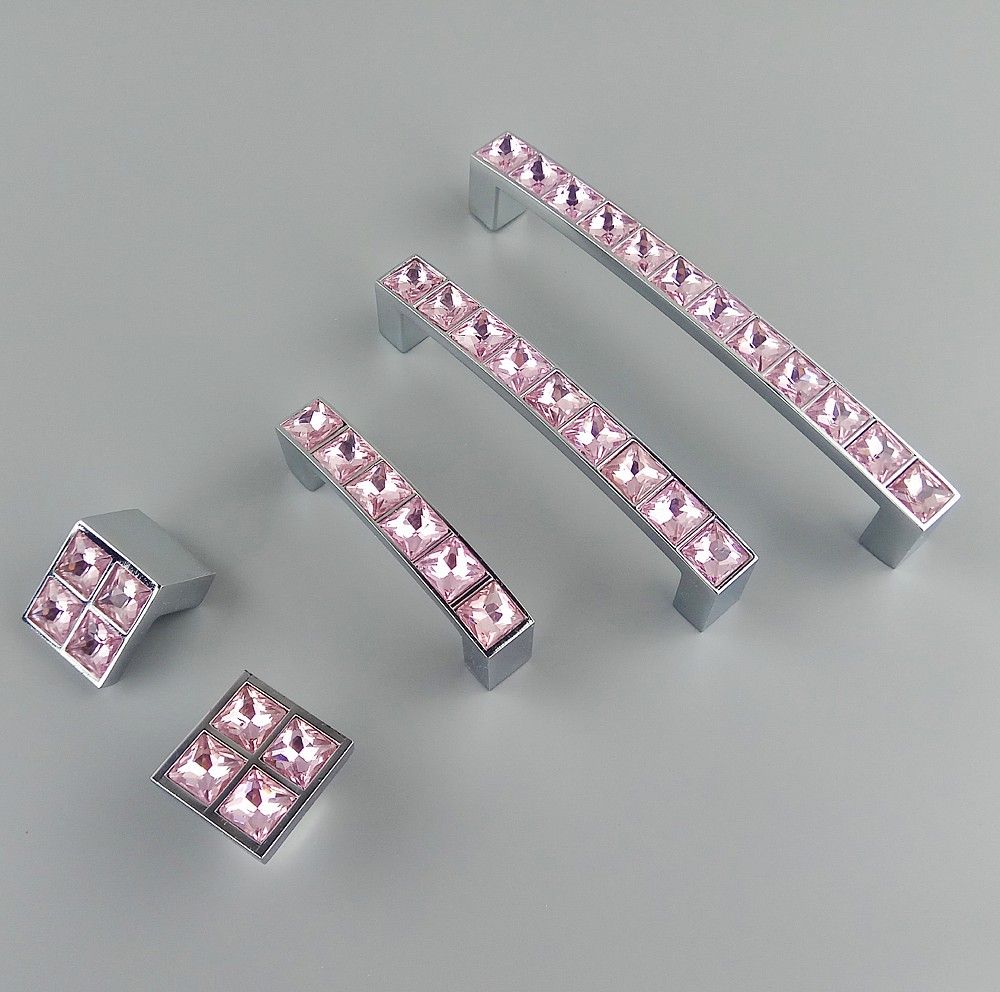 2020 Crystal Glass Series Diamond Pink Furniture Handles Door