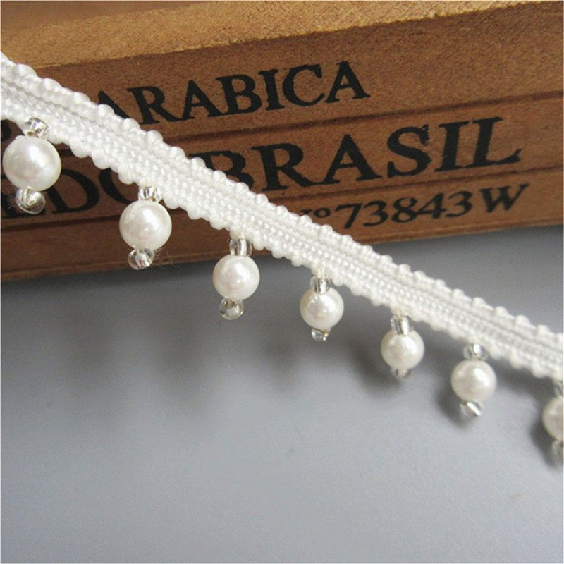 2019 1 Yard 1 5cm Pearl Beads White Lace Edge Trim Ribbon Tape