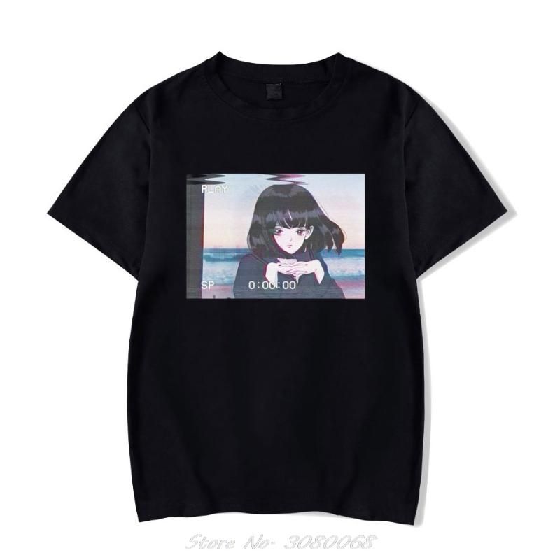 La camiseta de la triste Retro Chico Anime japonés Diseño playa del verano del algodón vaporwave La camiseta de la triste Retro Chico Anime japonés Diseño playa del verano del algodón vaporwave