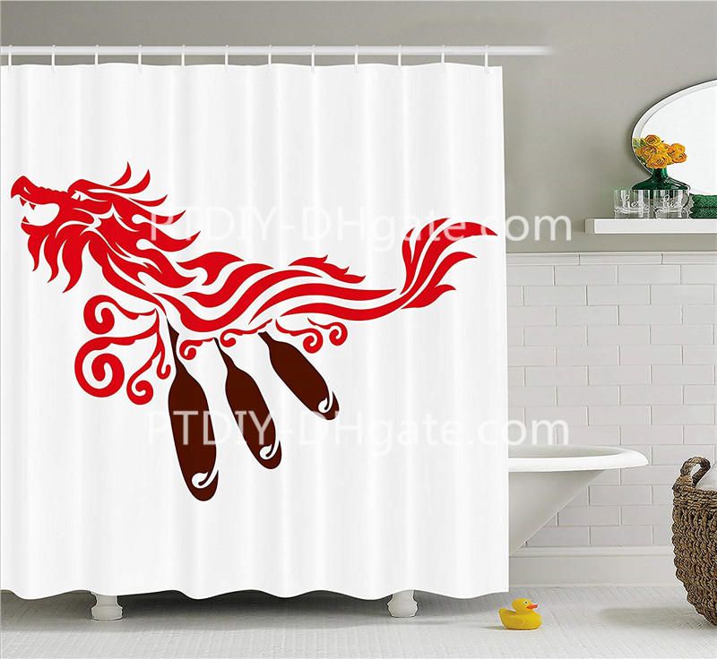 2019 Oar Shower Curtain Dragon Boat Paddles Rowing In The Waves
