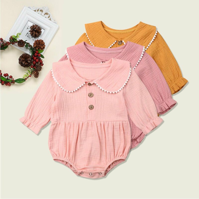 Yukeyy 0-24 Months Baby Long-Sleeved Newborn Romper Cotton Jumpsuit Bodysuit with Hat