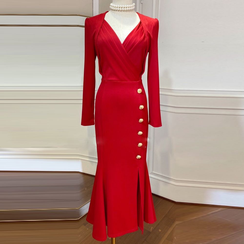 red mermaid midi dress