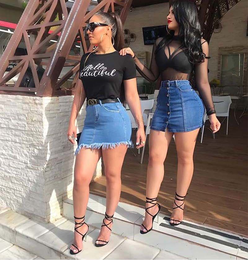 capa Unión completar 2019 MUJERES Falda de mezclilla corta Botón casual Elástico Mid Cintura  Jeans Pantalones cortos Faldas A-