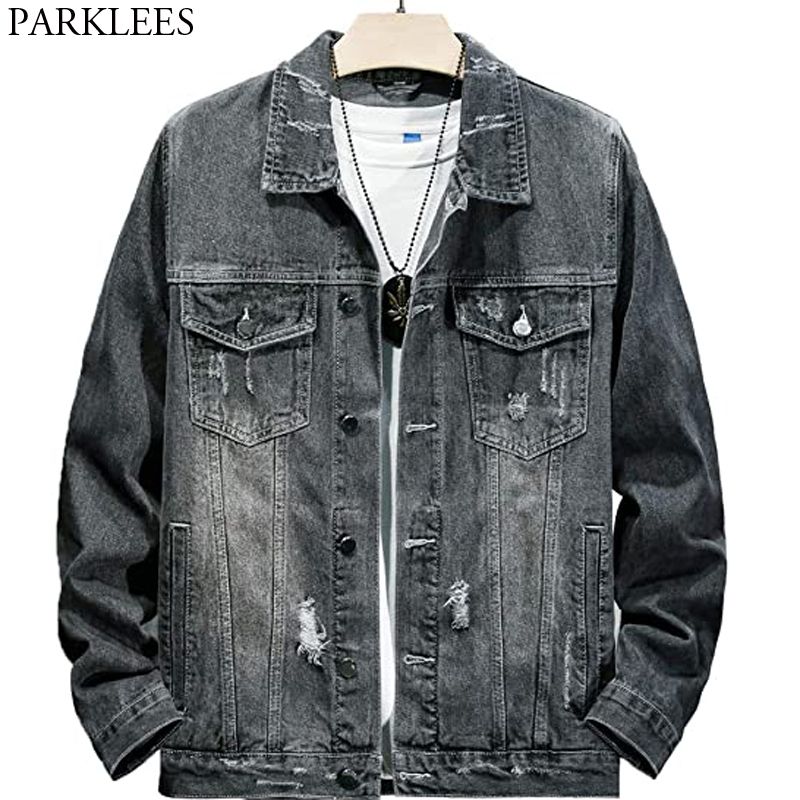 ripped denim jacket mens black