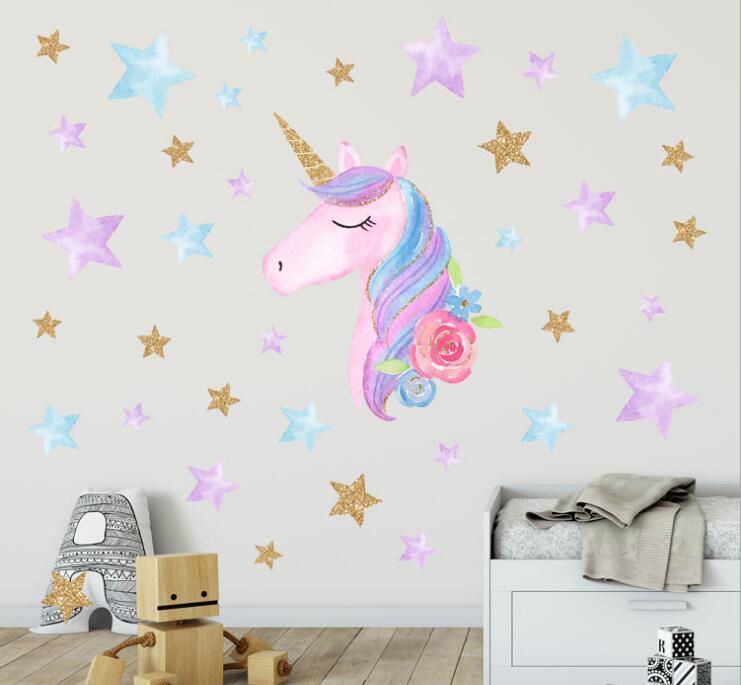 DIY Home Decor Colourful Stars Decal Transfer Room Decor Rainbow Wall Sticker