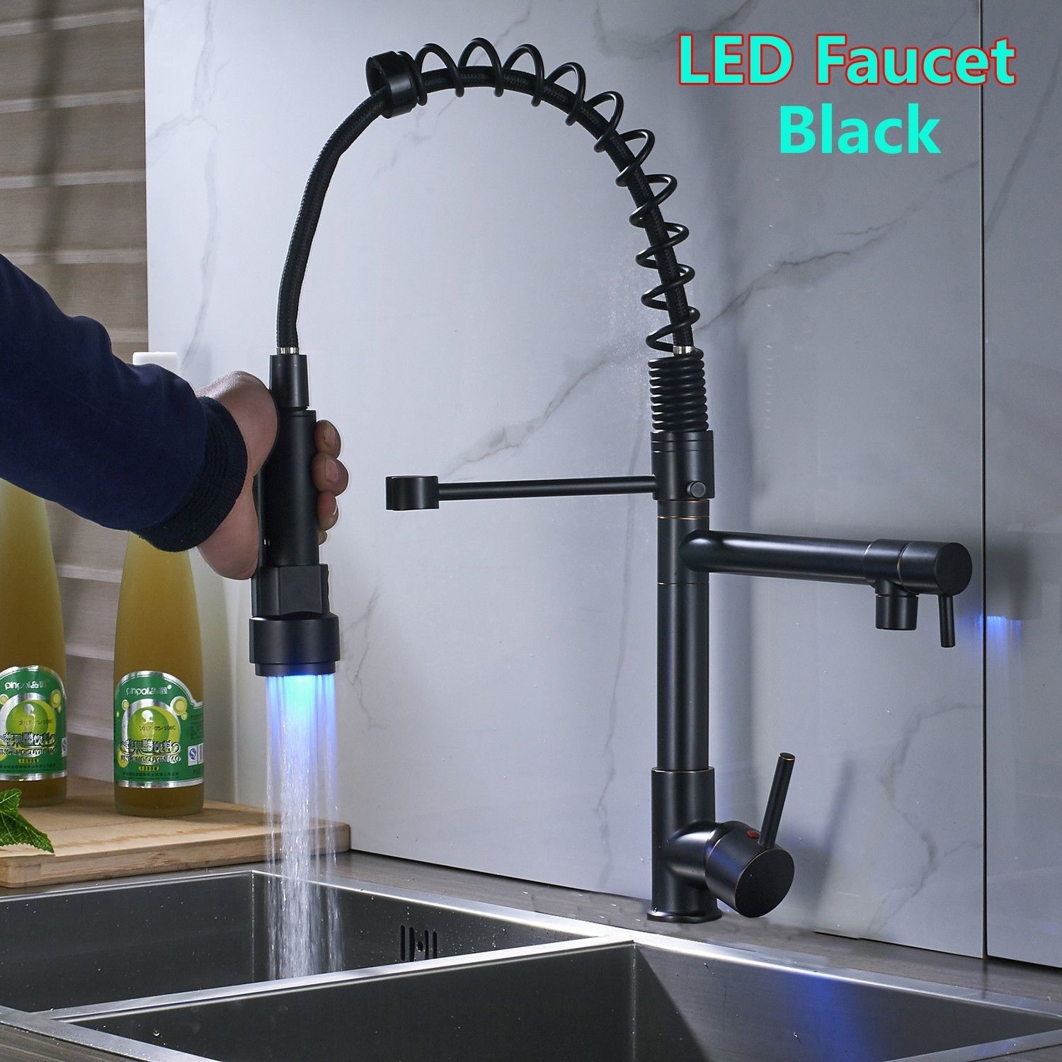 Chrome Oil Rubbed Bronze Kitchen Faucet Led Light Pull Down