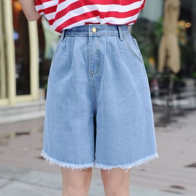 high waisted long denim shorts
