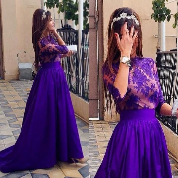 Compra Encaje Elegante Vestidos Largos De Noche Apliques Joya Medias Mangas  Una Línea Vestido De Fiesta Barrido Tren Satén Árabe Vestidos Formales  Barato | Entrega Rápida Y Calidad | Es.Dhgate