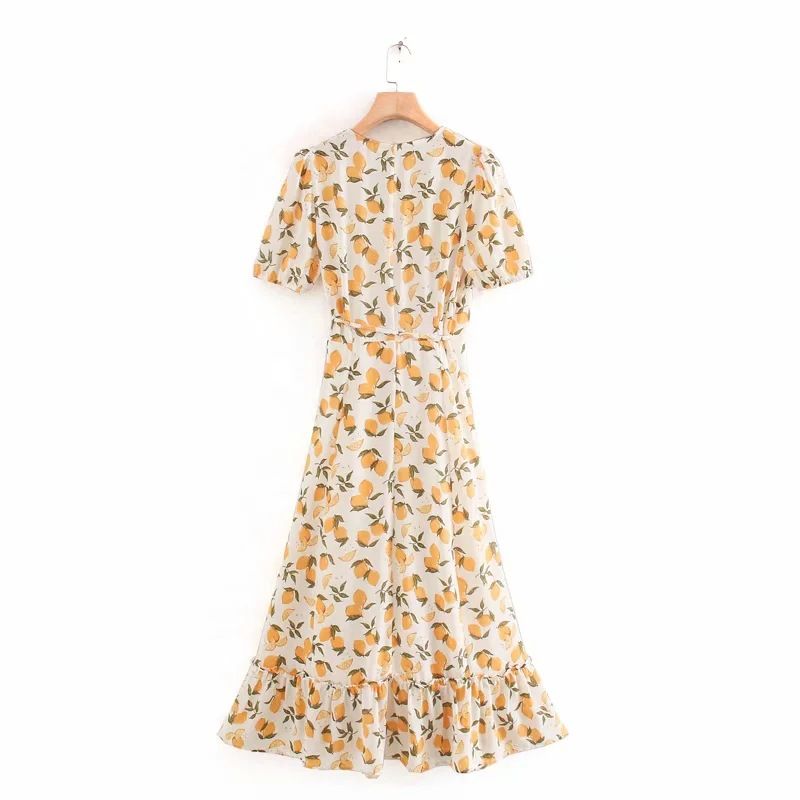 lemon print wrap dress