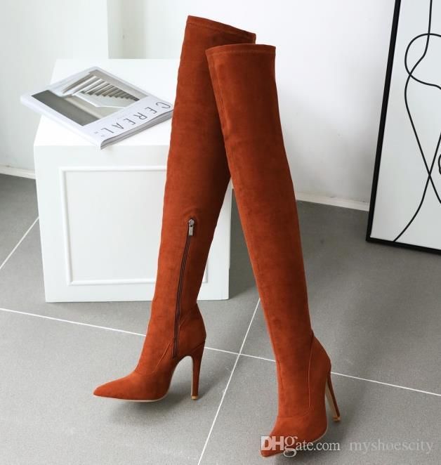 orange suede thigh high boots