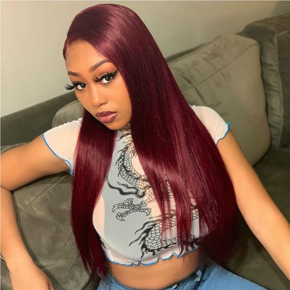 Hot selling Burgundy Red 13x6 Lace Front Human Hair Wig With Baby Hair 150 Density Straight Hot selling Burgundy Red 13x6 Lace Front Human Hair Wig With Baby Hair 150 Density Straight