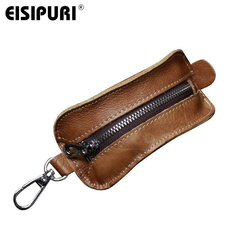 Mens and Ladies Small Real Leather Oval Shape Key Case Coin Purse One Zip