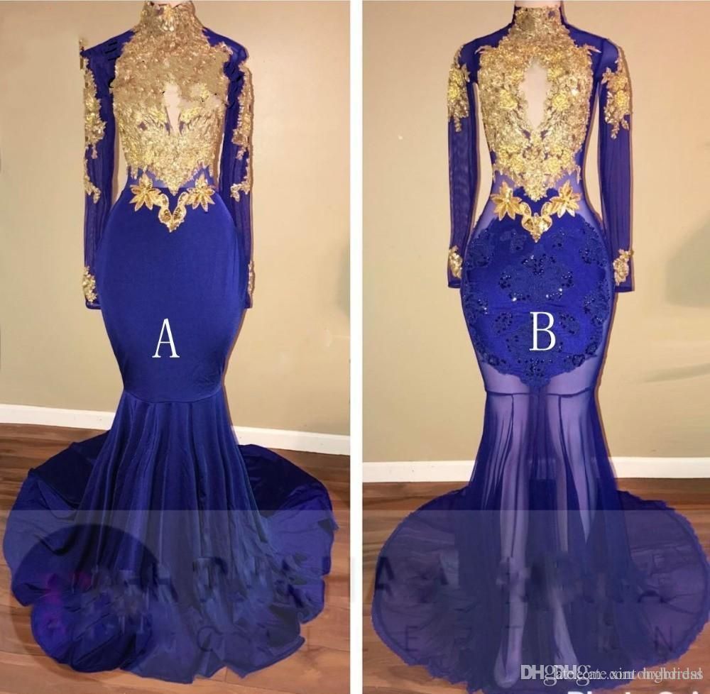 blue and gold prom dress