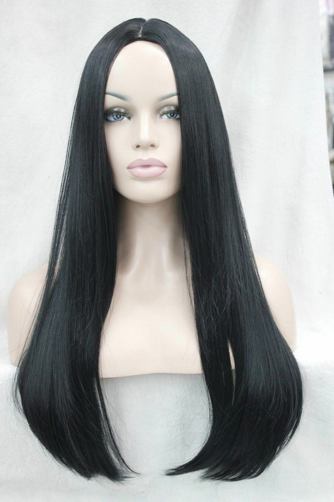 Black No Bangs Center Skin Part Top Synthetic Women S Straight