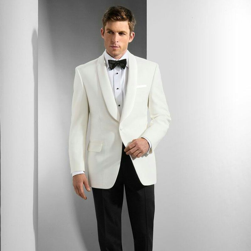 Ivory Suits For Wedding Black Groomsmen Jacket Groom Tuxedo Terno ...