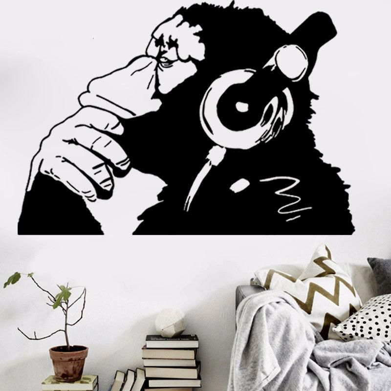 Banksy Wall Decal Vinyl Monkey With Earphones Art Stickers - Banksy Wall Decal Nz Banksy Wall Decal Vinyl Monkey With Earphones Art Stickers - Banksy Wall Decal Nz