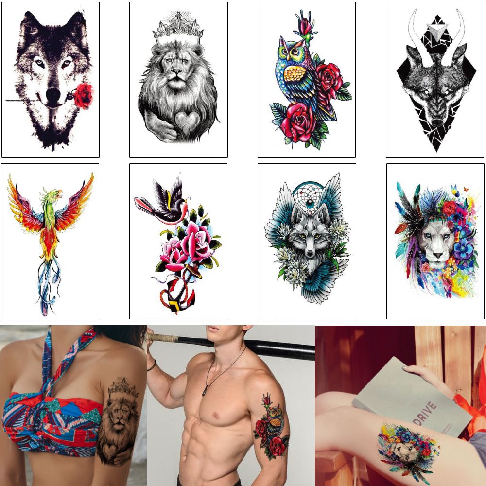 Cool Animal Tattoo Waterproof Temporary Body Art Makeup Design Unicorn Wolf  Tiger Lion Owl Fox Cat Picture Decal Colorful Tattoo Sticker Hot