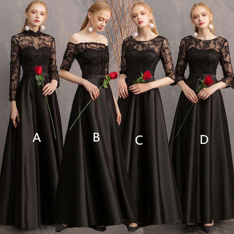 Grosshandel Armel Satin Lange Brautjungfer Kleid Mit Spitze Stickerei Schwarz Hochzeit Party Kleider Bodenlangen Abendkleider Von Sarafashion 49 86 Auf De Dhgate Com Dhgate