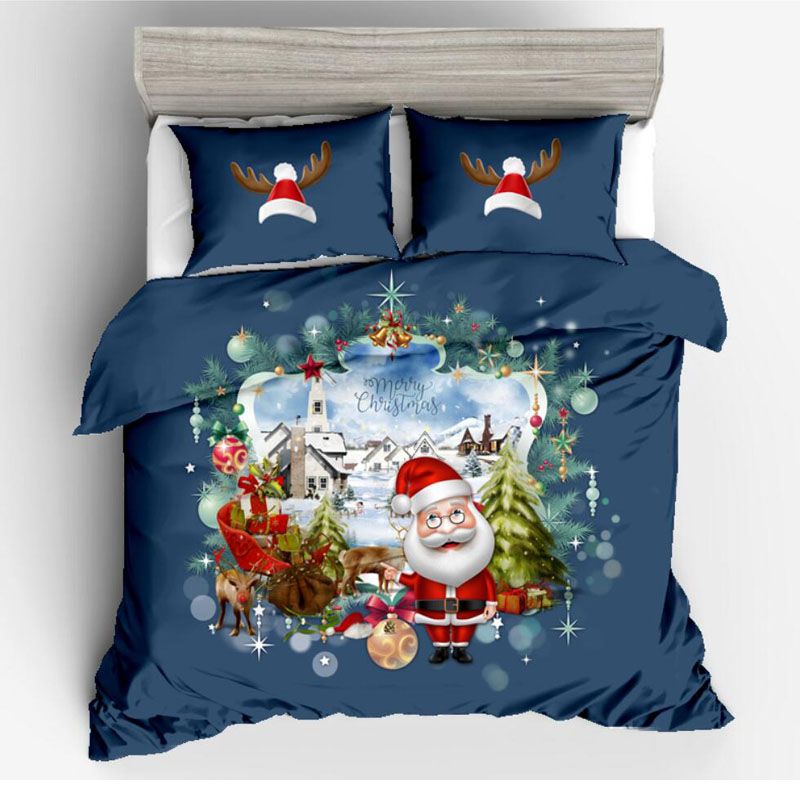 Christmas Bed Set Santa Claus Snowman Duvet Cover With Pillowcases