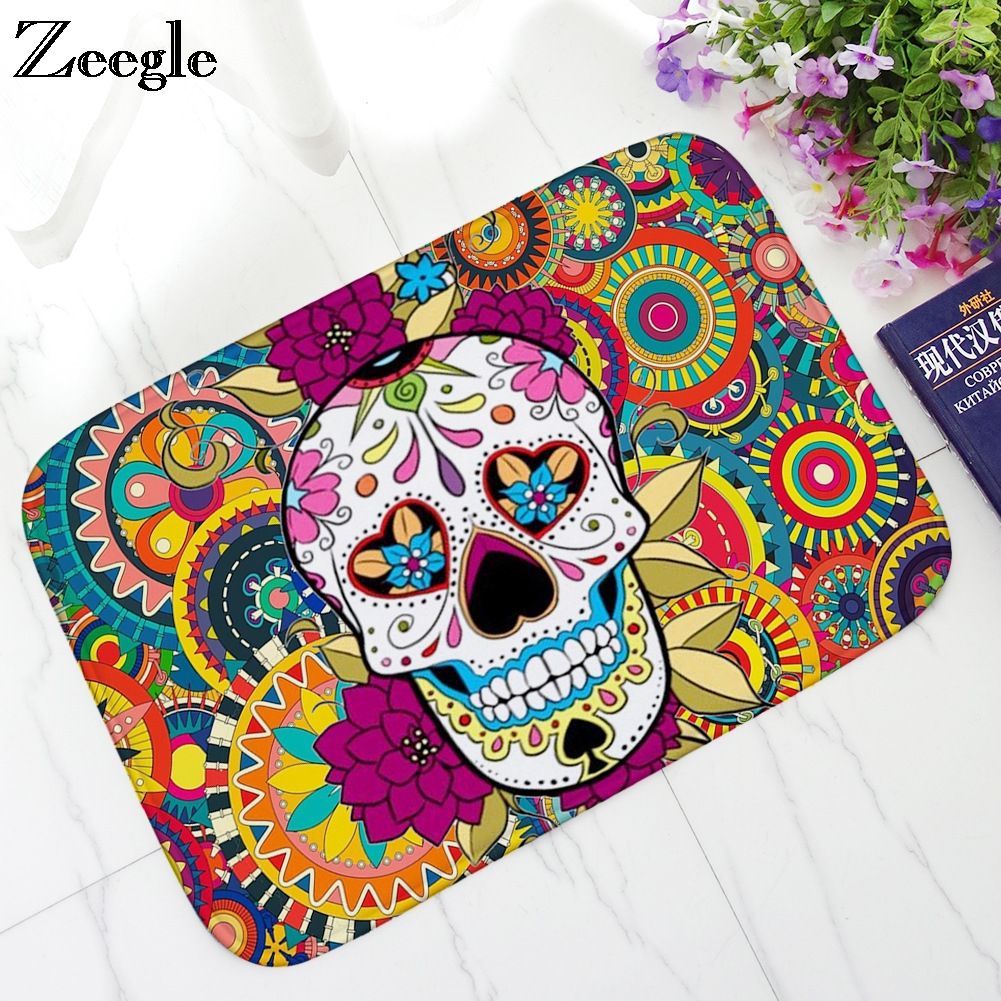 Zeegle Skull Floor Mat Carpet For Living Room Entrance Doormat Non Slip Area Rug For Living Room Kids Bedroom Carpet Bedside Rug Discount Patio Chair
