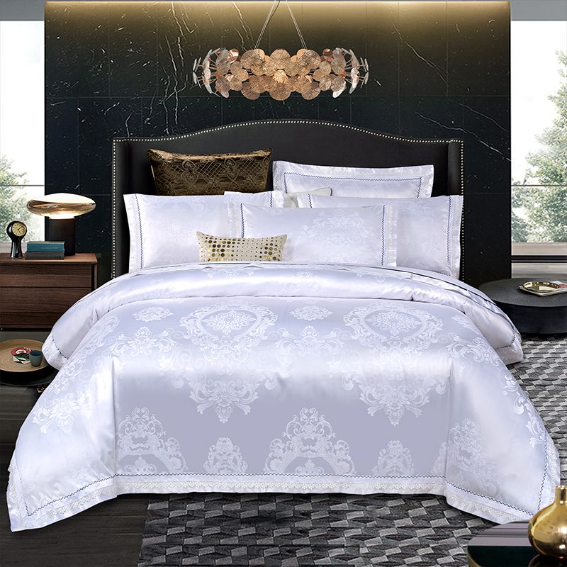 Bedding Set White Tribute Silk Jacquard Duvet Cover And - Queen Size Bedding Set White Bedding Set White Tribute Silk Jacquard Duvet Cover And - Queen Size Bedding Set White