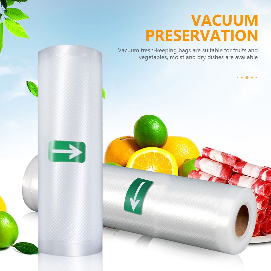 2 Rolls Vacuum Sealer Bags 5/" X 500CM Seal Storage Bag For Kitchen Food Saver
