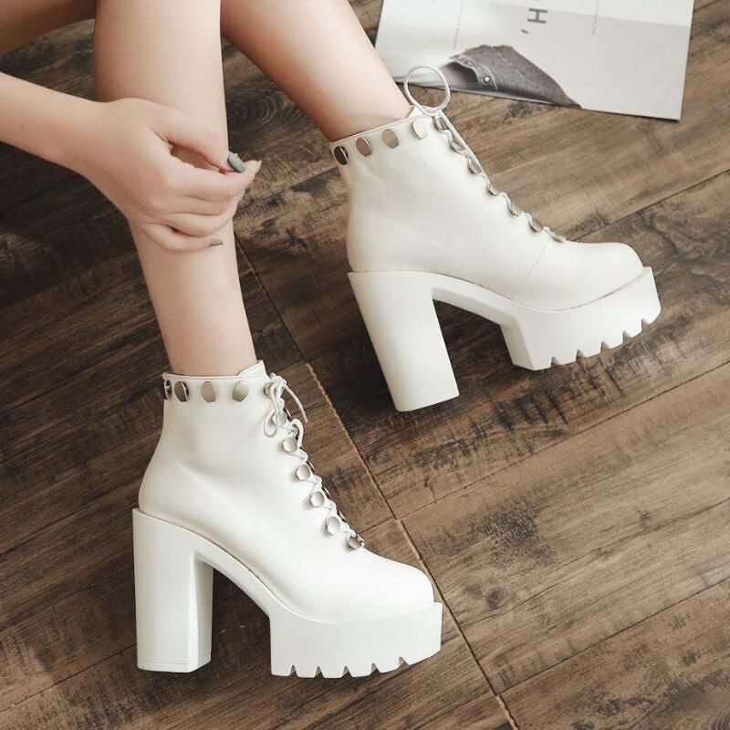 white booties round toe