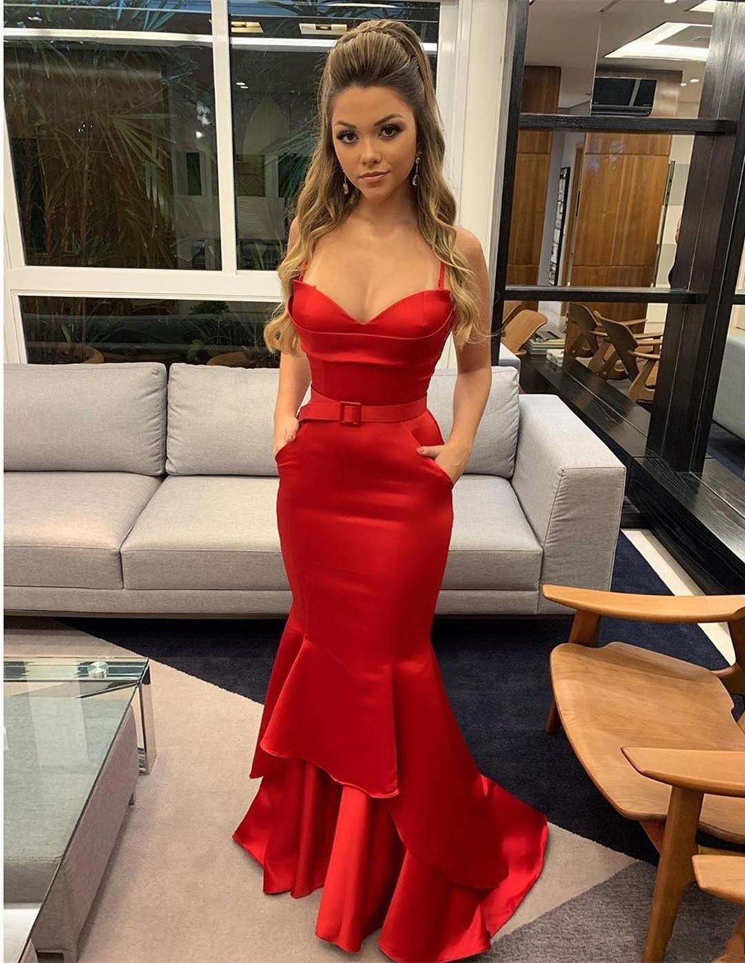 2020 Charming Red Mermaid Prom Dresses Satin Sleeveless Party Gowns Vestidos Elegantes Mujer Fiesta Long Formal Dress With From $125.63 | DHgate.Com
