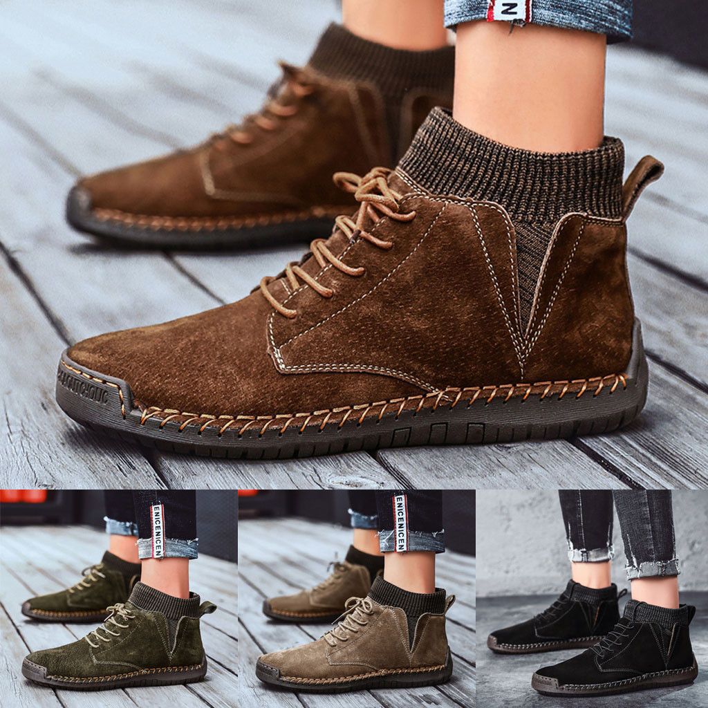 Men Shoes Combat Boots Mens Casual Suede Shoes Breathable Socks